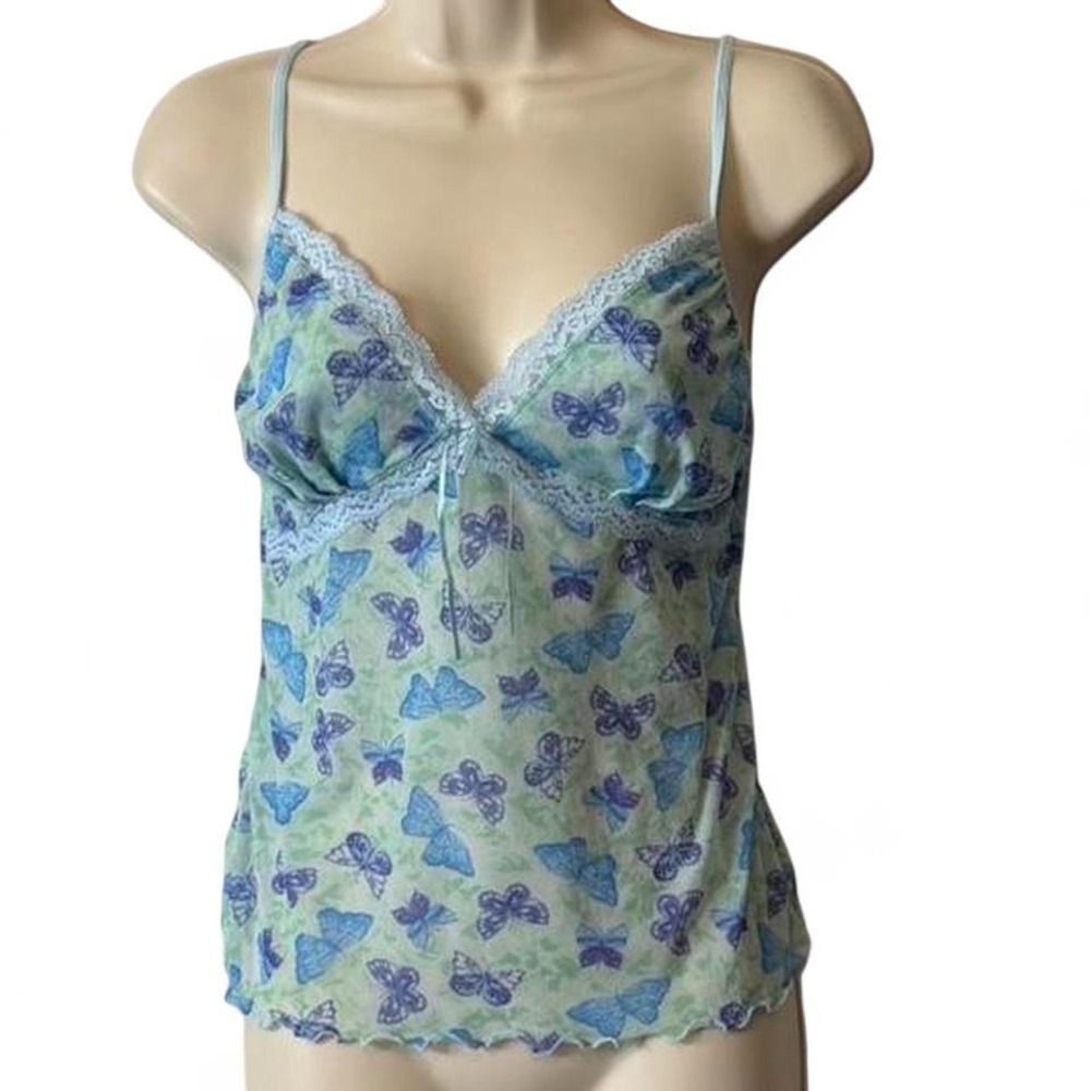 Y2K Target Blue & Purple Butterfly Mesh Camisole, Women's Size XL